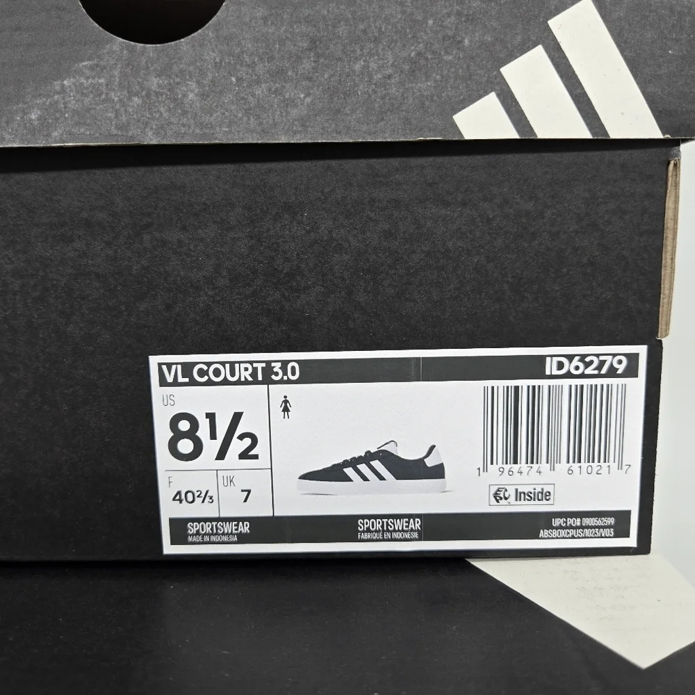 New Adidas VL Court 3.0 'Black White' Women's Shoes Size 8.5